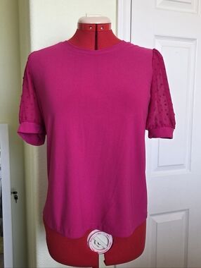 CeCe Hot Pink Puff-Sleeve Knit Top